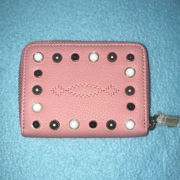 PINKO BAG leather embellished on both sides zipper wallet 4 inside pockets - Picture 1 of 10